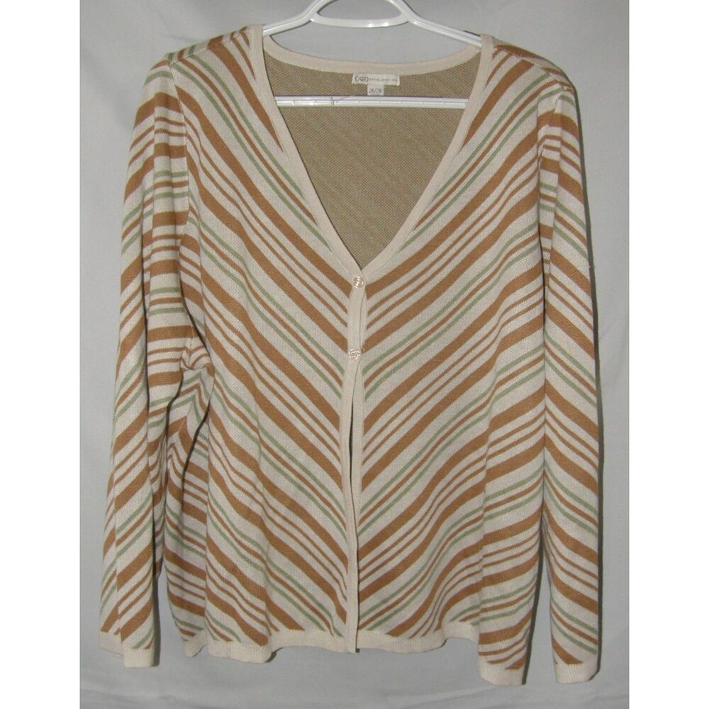 CATO Brown Striped Plus Sz 26/28 Business Casual Stretchy Cardigan Sweater NEW